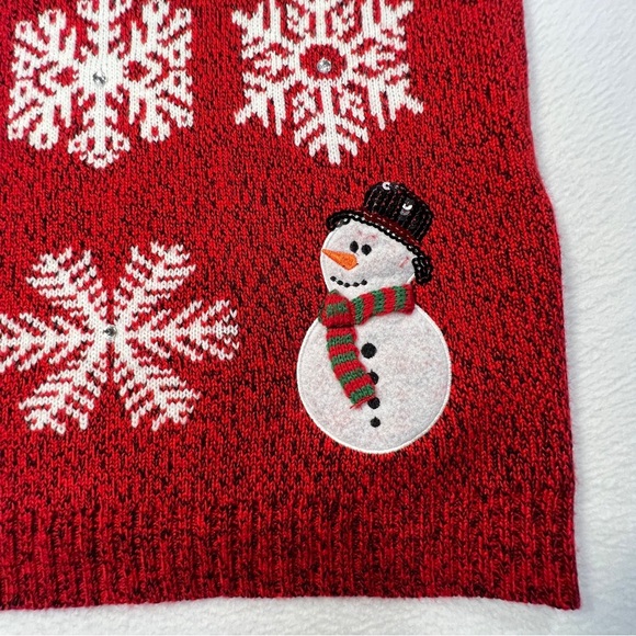 Karen Scott Christmas Snowman Snowflakes Red Sequins Sweater Long Sleeve PM - Picture 12 of 12
